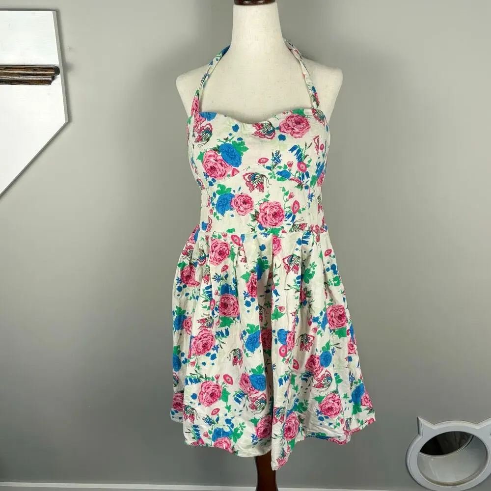 No Boundaries Mini Dress Halter Floral Vintage Y2K 2000s XL Juniors Coquette